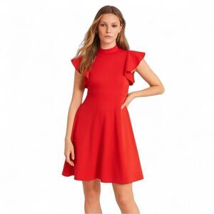 Anthropologie Maeve Deena Red Ruffle Fit & Flare Mini Dress M Feminine Romantic